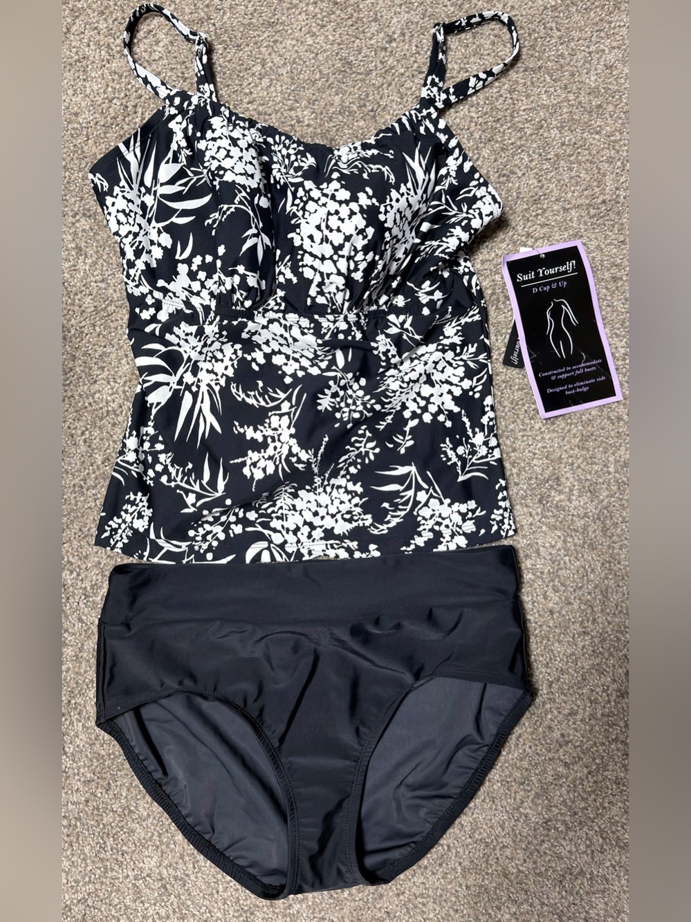 Suit Yourself Black & White Floral Tankini Set
